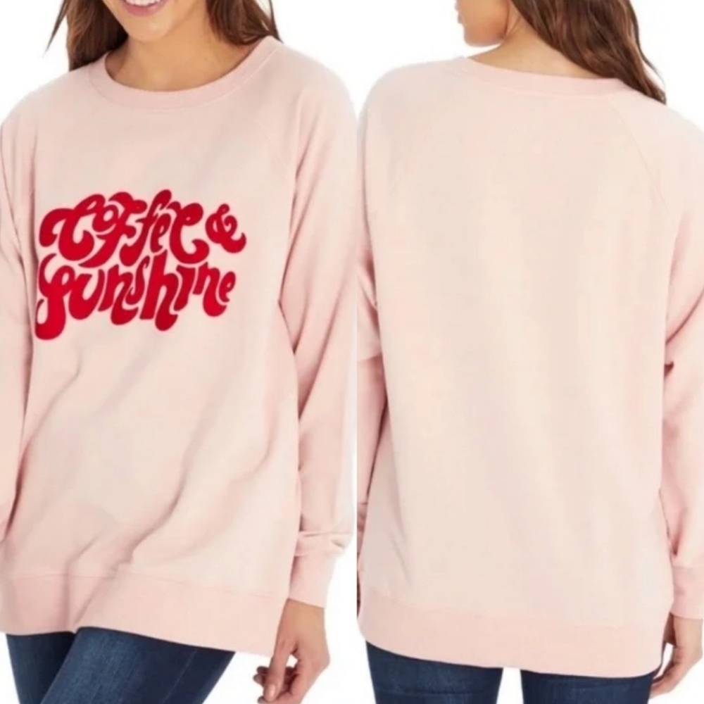 Wildfox Coffee And Sunshine Comfy Soft Loungewear Sweatshirt Pink Size Medium